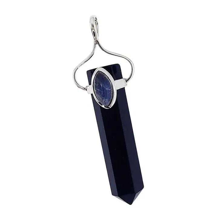Black Tourmaline W/ R. Moonstone Sterling Silver Pendant
