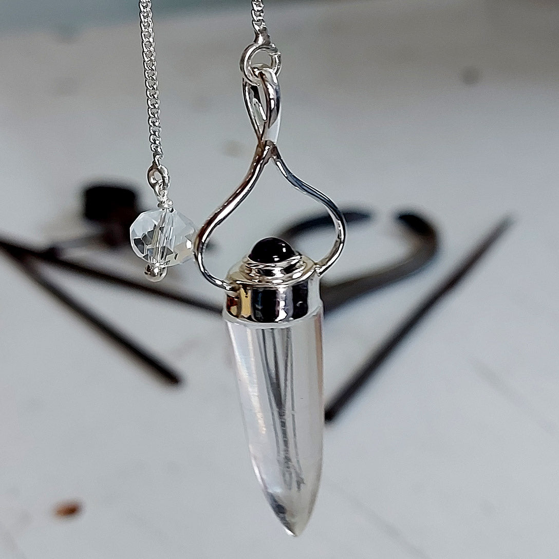 Clear Quartz with Amethyst Sterling Silver Pendulum