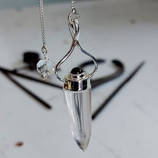 Clear Quartz with Amethyst Sterling Silver Pendulum