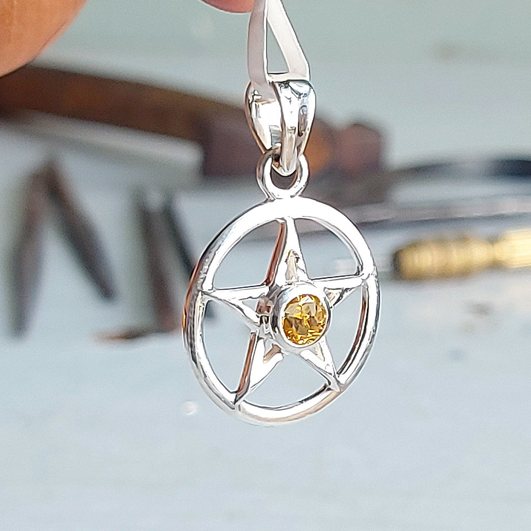 Pentacle Citrine Faceted Sterling Silver Pendant