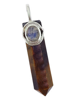 Tiger Eye Wand With Moonstone Sterling Silver Pendant