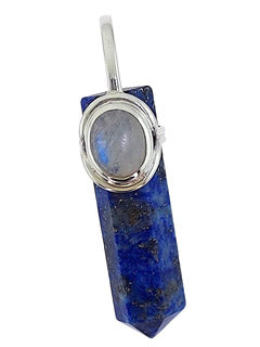 Natural Lapis Lazuli & Moonstone Wand Point Sterling Silver Pendant