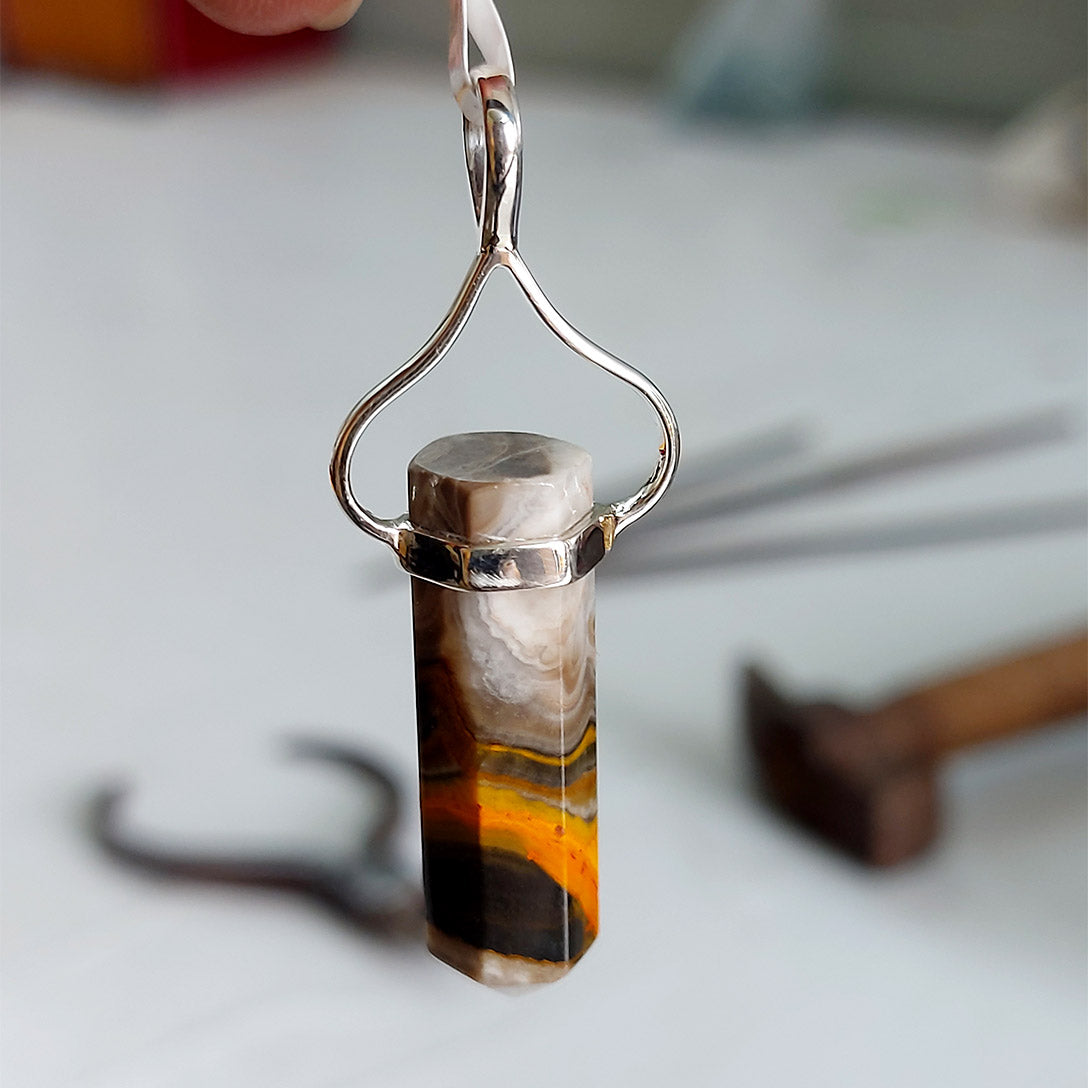 Bumble Bee Jasper Wand Point Sterling Silver Pendant
