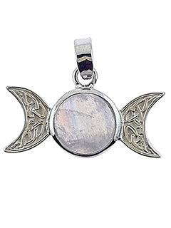 Rainbow Moonstone Triple Goddess Sterling Silver Pendant
