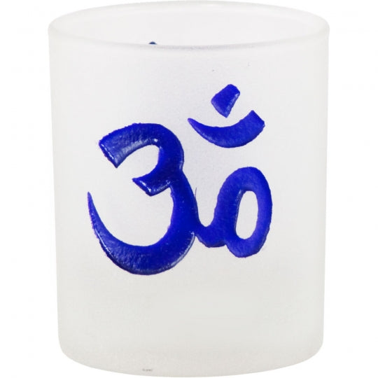 Om Purple Frosted Glass Candle Holder