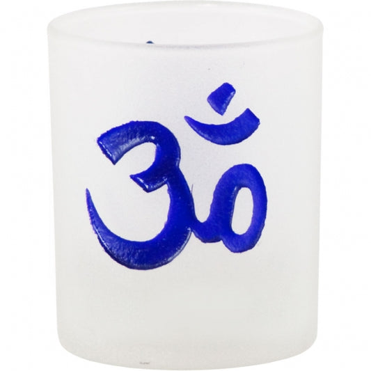 Om Purple Frosted Glass Candle Holder