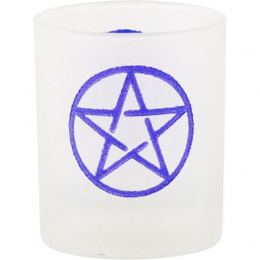 Pentacle Etched Frosted Glass Votive Holder Small