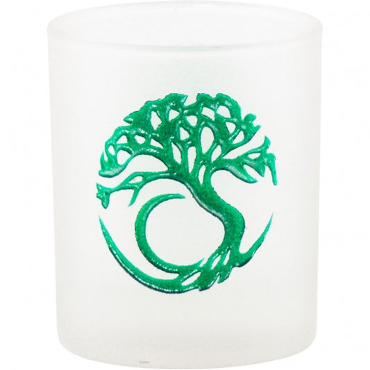Tree of Life Etched Frosted Glass Votive Candle Holder