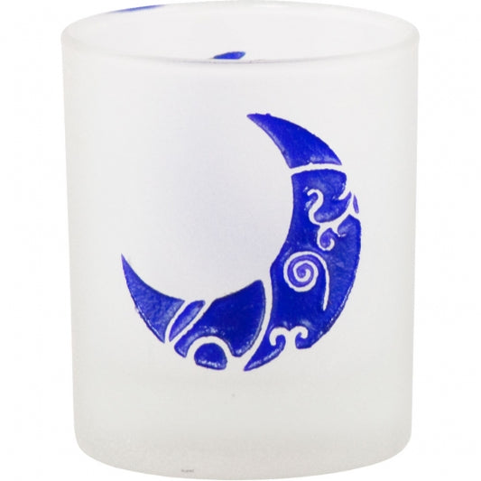 Moon Etched Frosted Glass Votive Candle Holder