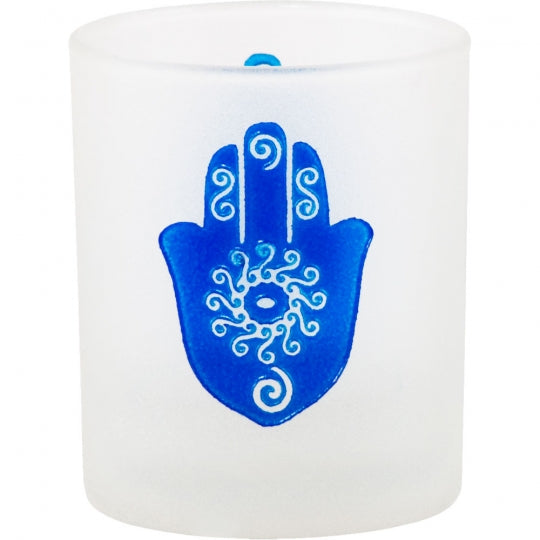Fatima Hamsa Hand Frosted Glass Candle Holder