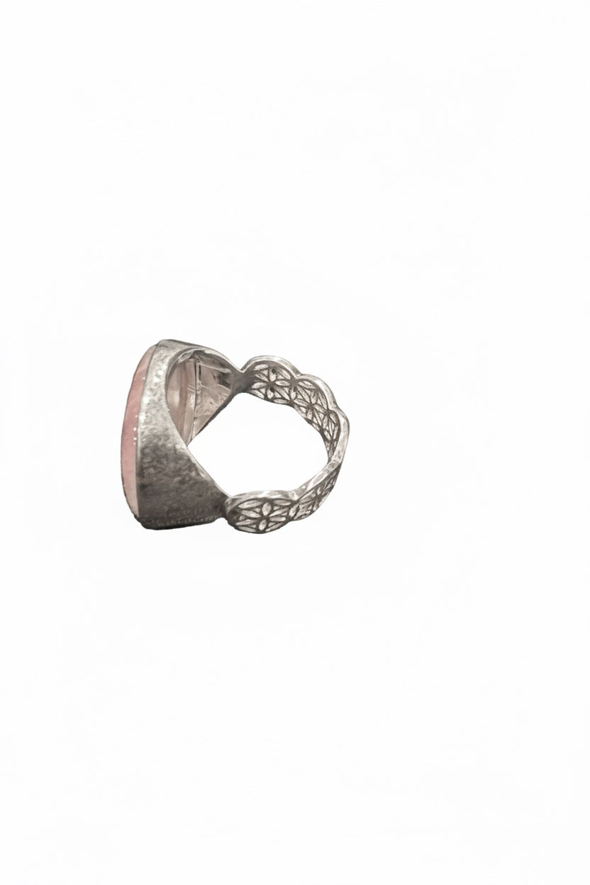 Kunzite Round Flower Of Life Filigree Band Sterling Silver Ring Size 9