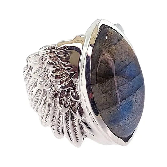 Labradorite Mystical Wings Sterling Silver Ring Size 10