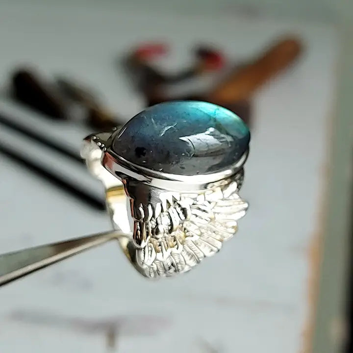 Labradorite Mystical Wings Sterling Silver Ring Size 10