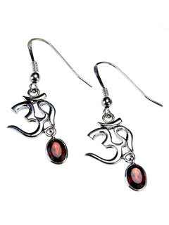 Garnet Faceted Om Sterling Silver Earrings