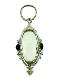 Clear Quartz Egg 4 Directions W/ Stones Sterling Silver Pendant