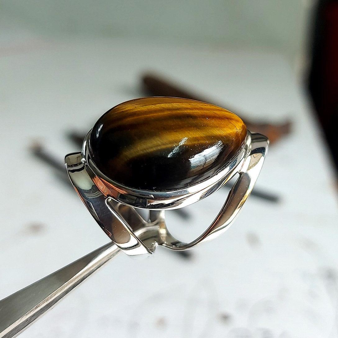 Tiger Eye Wisdom Of Tears Sterling Silver Ring Size 9