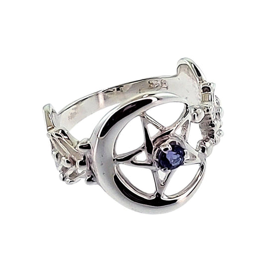 Iolite Pentacle Magical Celestial Array Sterling Silver Ring Size 8