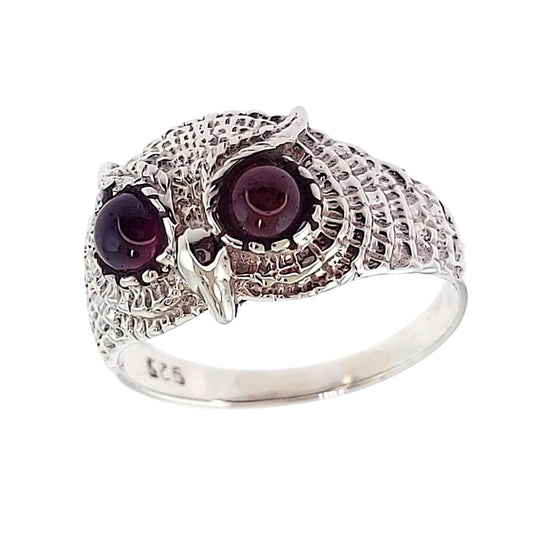 Garnet Owl Sterling Silver Ring Size 9