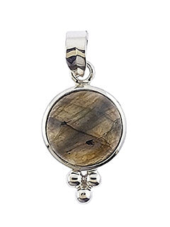 Labradorite Round Sterling Silver Pendant ( Lodestone Style)
