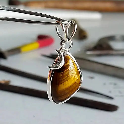 Tiger Eye Stone & Charms Sterling Silver Pendant
