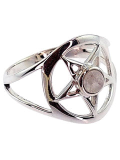 Rainbow Moonstone Pentacle Sterling Silver Ring
