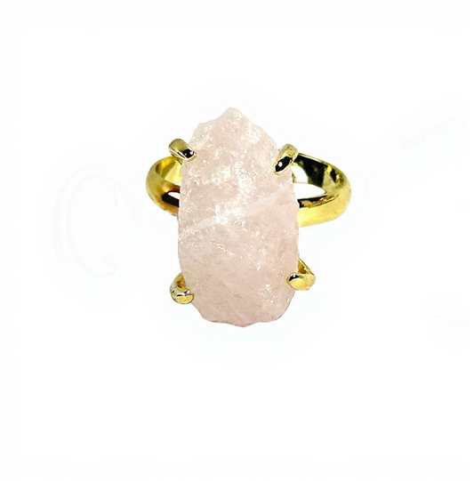 Rose Quartz Raw Gold Plated Brass Adjustable Ring