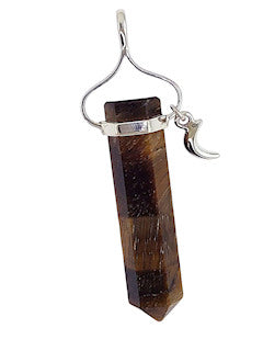 Tiger Eye Wand Point with Moon Charms Sterling Silver Pendant