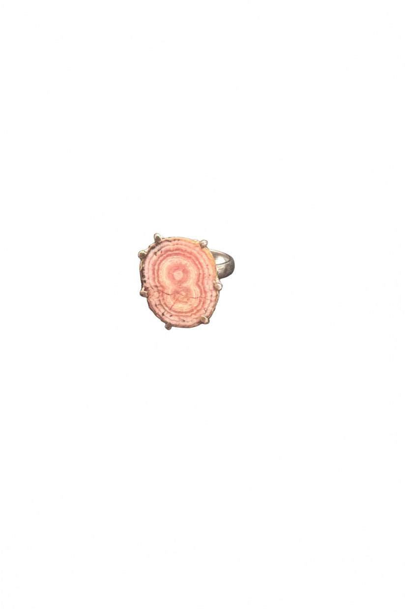Rhodochrosite Stalactite Claw Set Beated Band Sterling Silver Ring Size 9