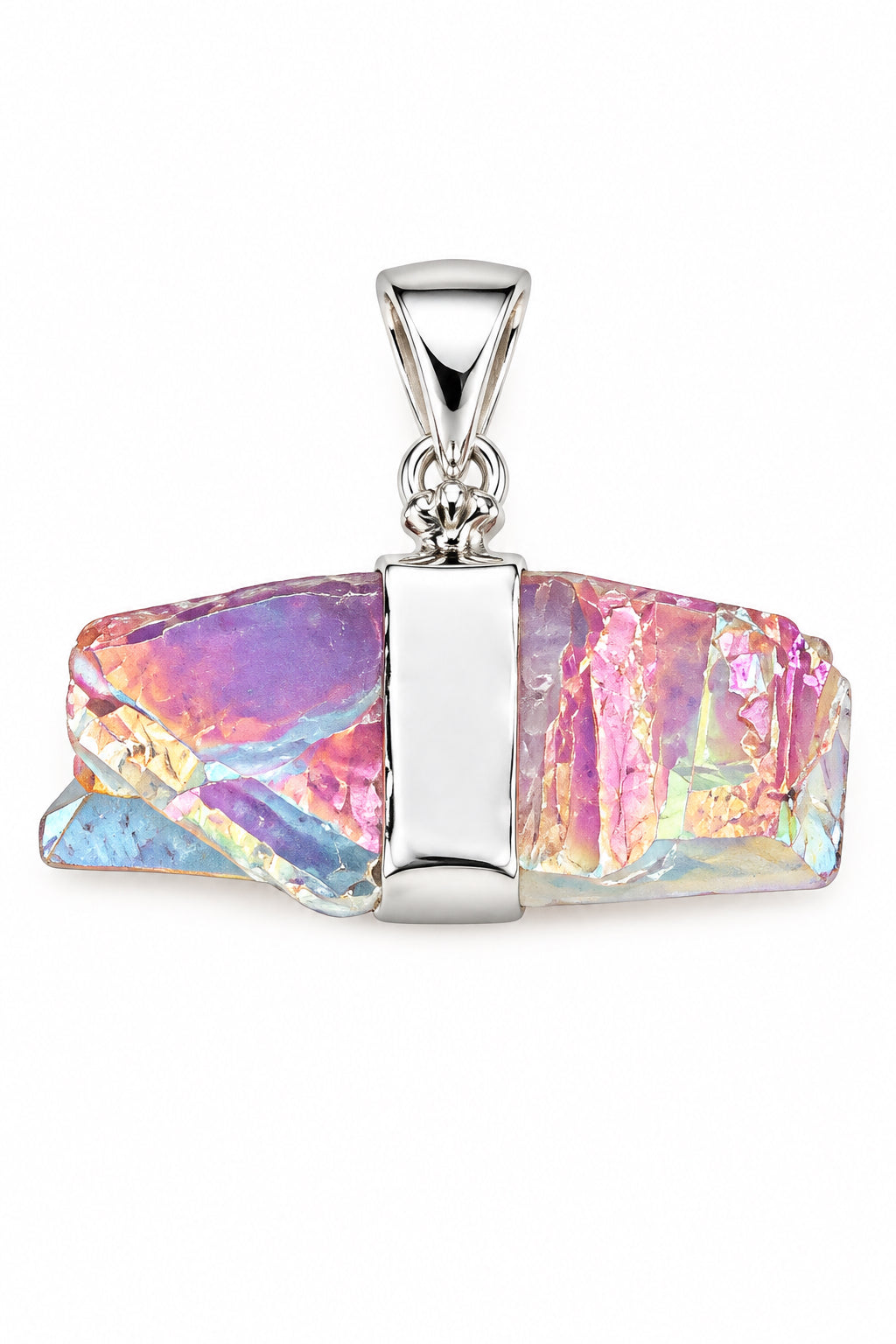 Aqua Aura Quartz Natural Point Large Round Bail Sterling Silver Pendant