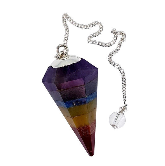 Seven Chakra Faceted Sterling Silver Pendulum