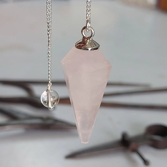 Rose Quartz Faceted Sterling Silver Pendulum