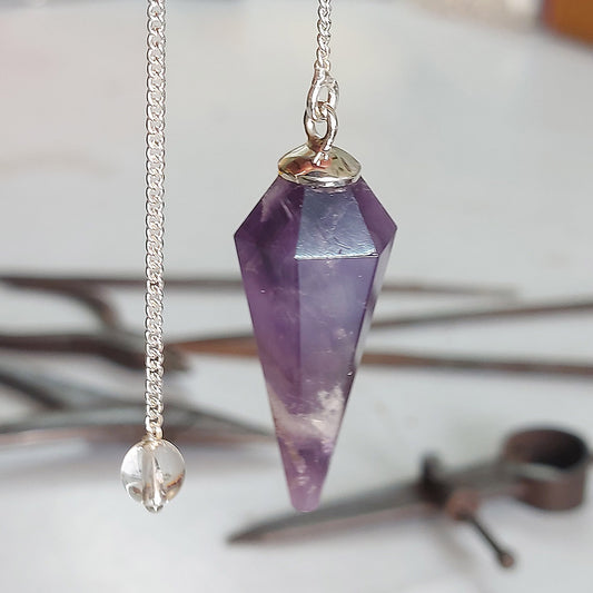 Amethyst Faceted Sterling Silver Pendulum