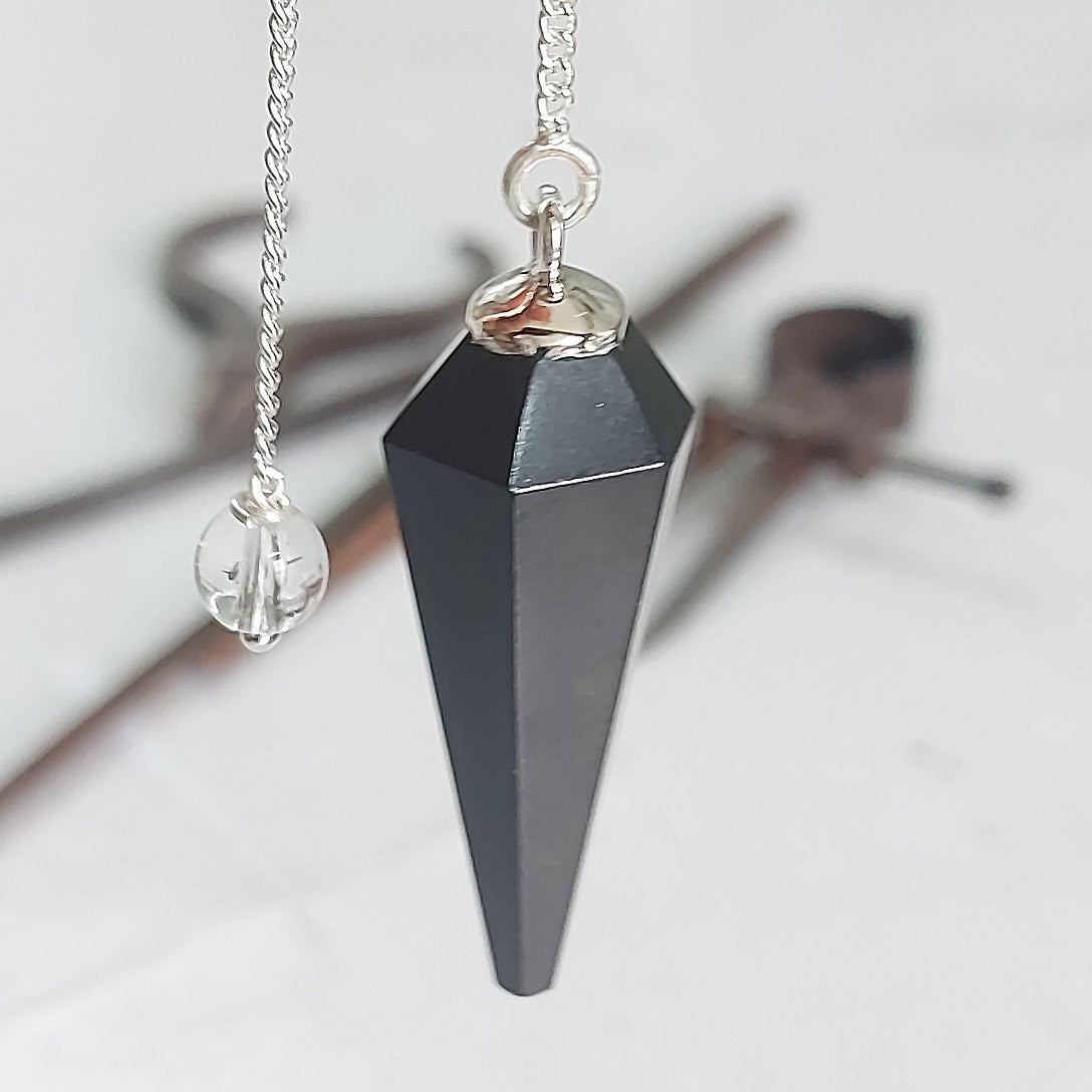 Black Tourmaline Faceted Sterling Silver Pendulum