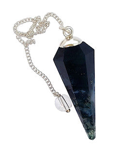 Moss Agate Faceted Sterling Silver Pendulum