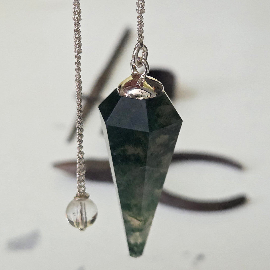 Moss Agate Faceted Sterling Silver Pendulum