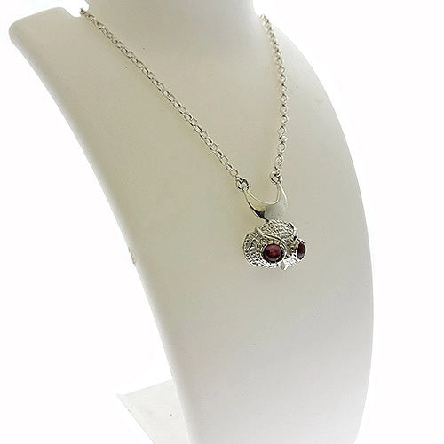 Garnet Wise Owl Sterling Silver Necklace