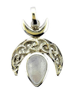 Rainbow Moonstone Drop Crescent Moon Night Sterling Silver Pendant