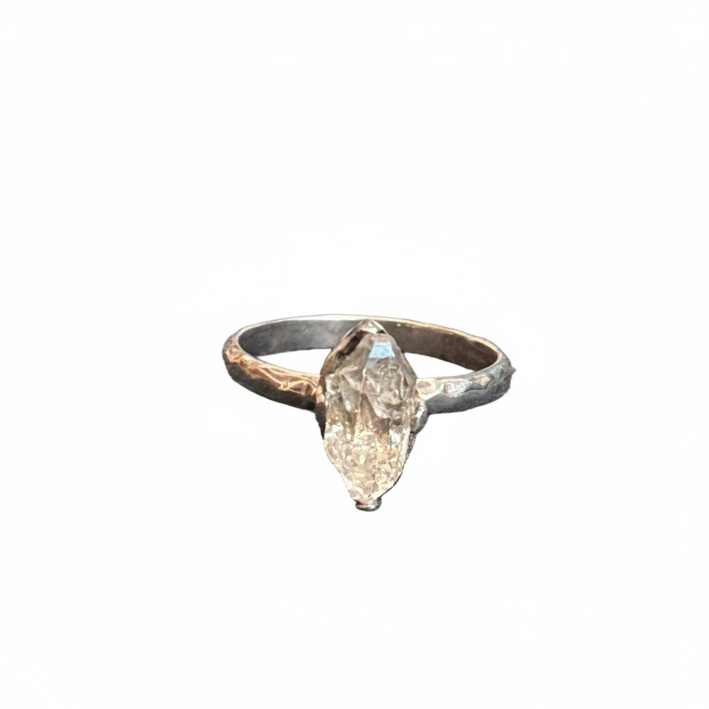Herkimer Diamond Raw Claw Set .925 Sterling Silver Ring Size 9