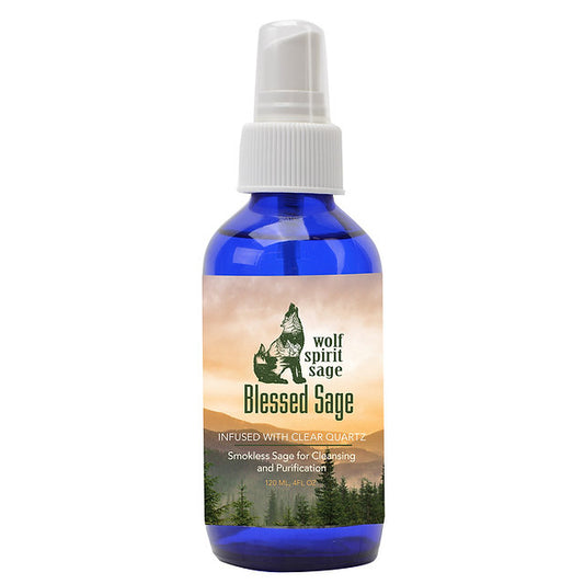 Blessed Sage Room Spray Infused With Clear Quartz - Wolf Spirit