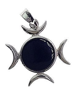 Black Onyx Triple Goddess Sterling Silver Pendant