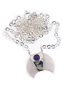 Scolecite with Amethyst Crescent Moon Sterling Silver Necklace