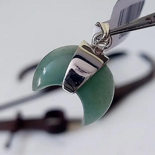 Jade Crescent Moon Sterling Silver Pendant