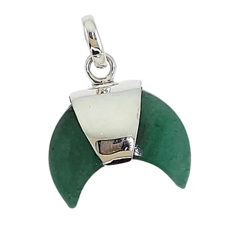 Jade Crescent Moon Sterling Silver Pendant