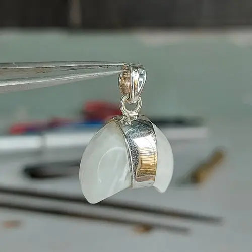 Scolecite Crescent Moon Sterling Silver Pendant
