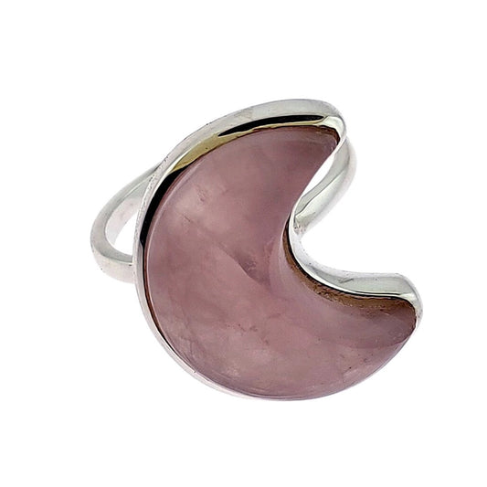 Rose Quartz Crescent Moon Sterling Silver Ring Size 8