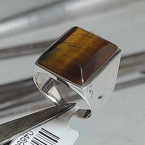 Tiger Eye Rectangle Sterling Silver Mens Signet Ring Size 8