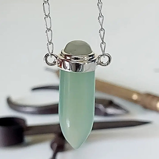 Aqua Onyx Point with Moonstone Sterling Silver Necklace