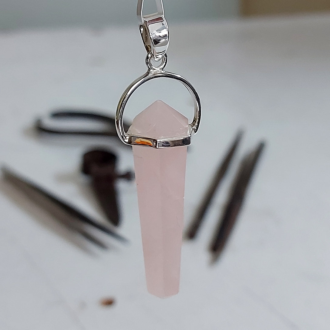 Rose Quartz Tapered Point Sterling Silver Pendant