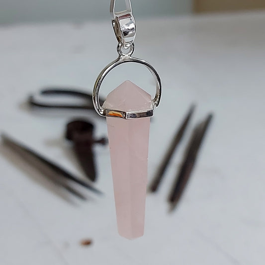 Rose Quartz Tapered Point Sterling Silver Pendant