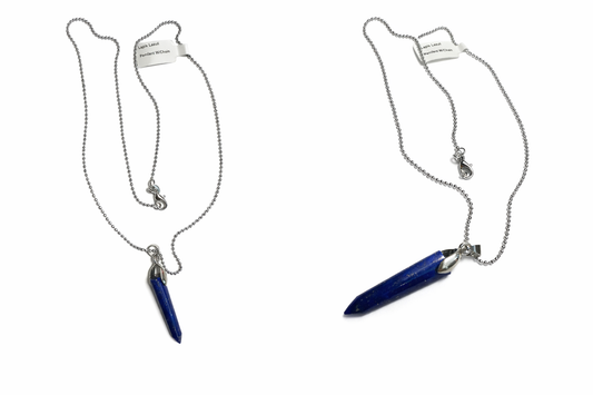 Lapis Lazuli Wand Pencil Point Pendant On Ball Beaded Chains Necklace